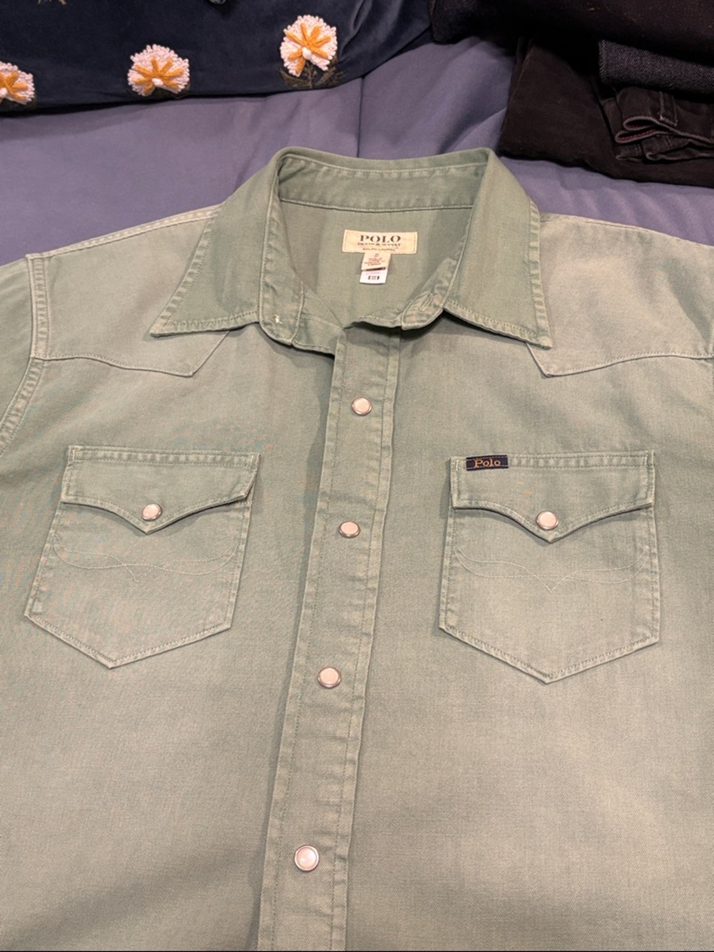 Polo by Ralph Lauren denim supply garment dyed Green Western Shirt - Picture 7 of 8